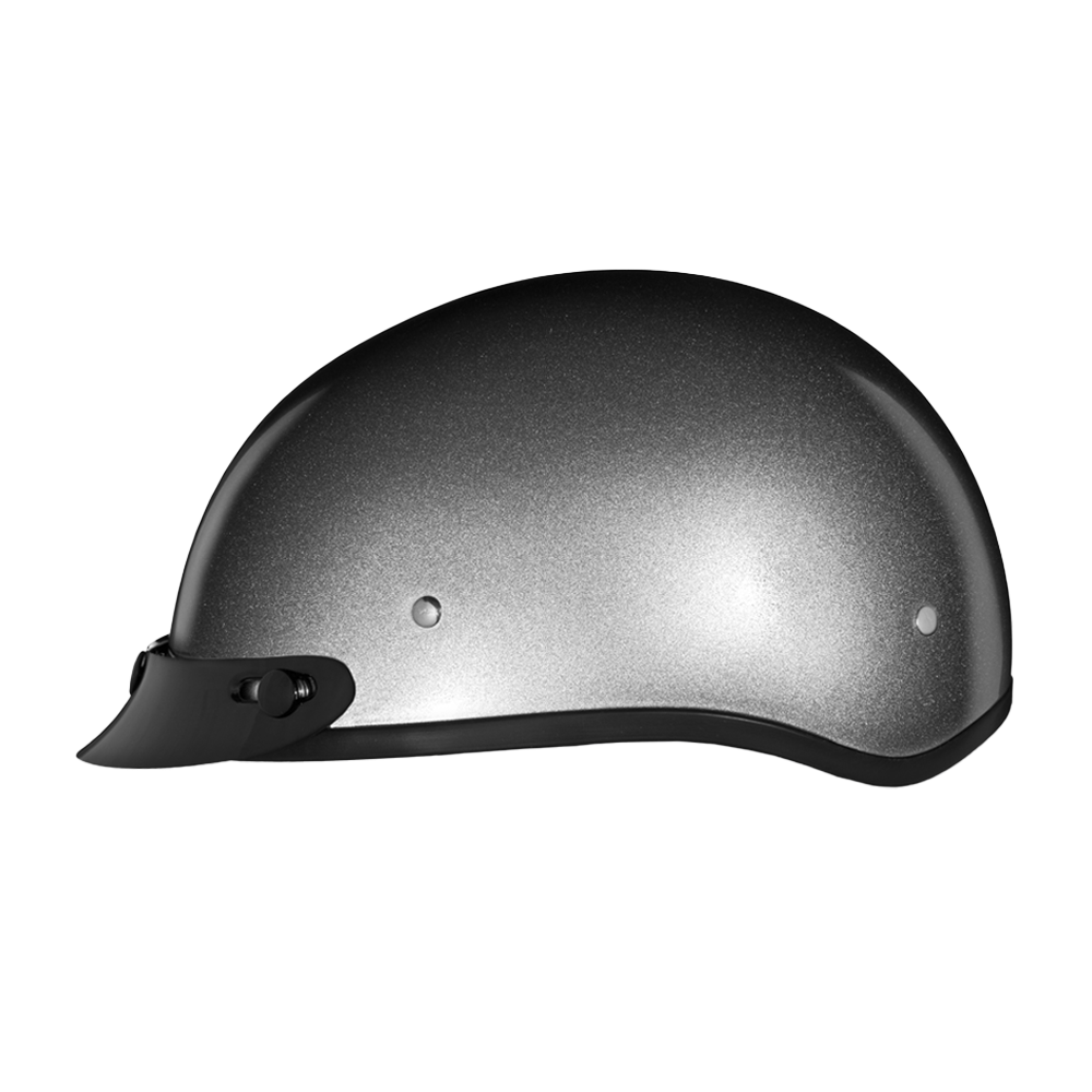 Daytona Skull Cap Half Helmet with Peak Visor, Metallic Silver / XL
