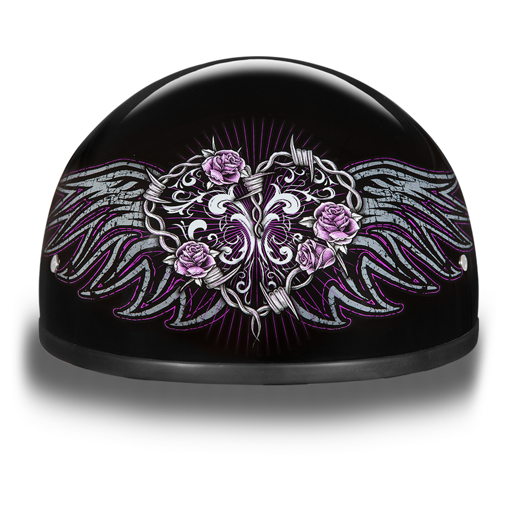D6-BWH D.O.T. DAYTONA SKULL CAP - W/ BARBED WIRE HEART-1/2 Shell Helmets-Daniel Smart Mfg - Retail