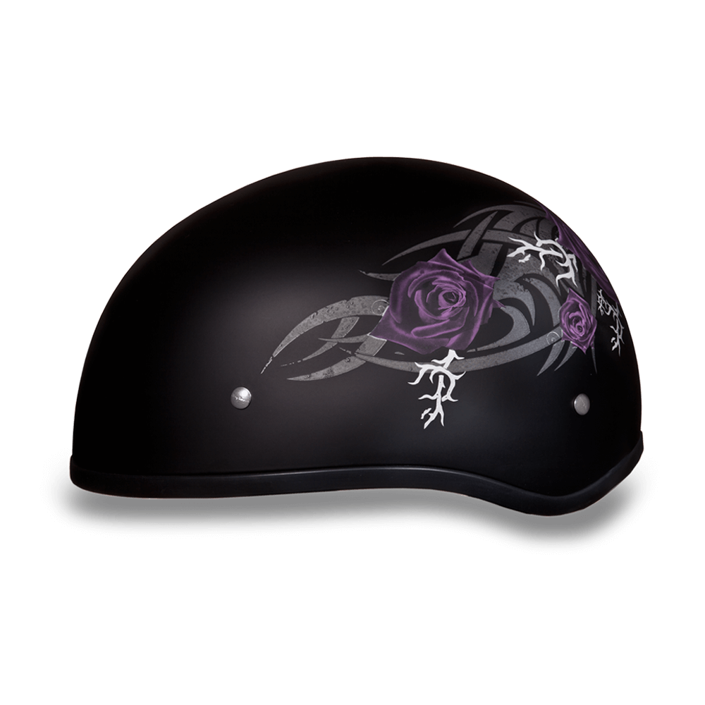 D6-PR D.O.T. DAYTONA SKULL CAP - W/ PURPLE ROSE-1/2 Shell Helmets-Daniel Smart Mfg - Retail