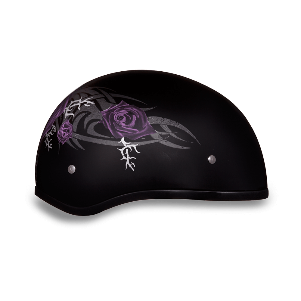 D6-PR D.O.T. DAYTONA SKULL CAP - W/ PURPLE ROSE-1/2 Shell Helmets-Daniel Smart Mfg - Retail