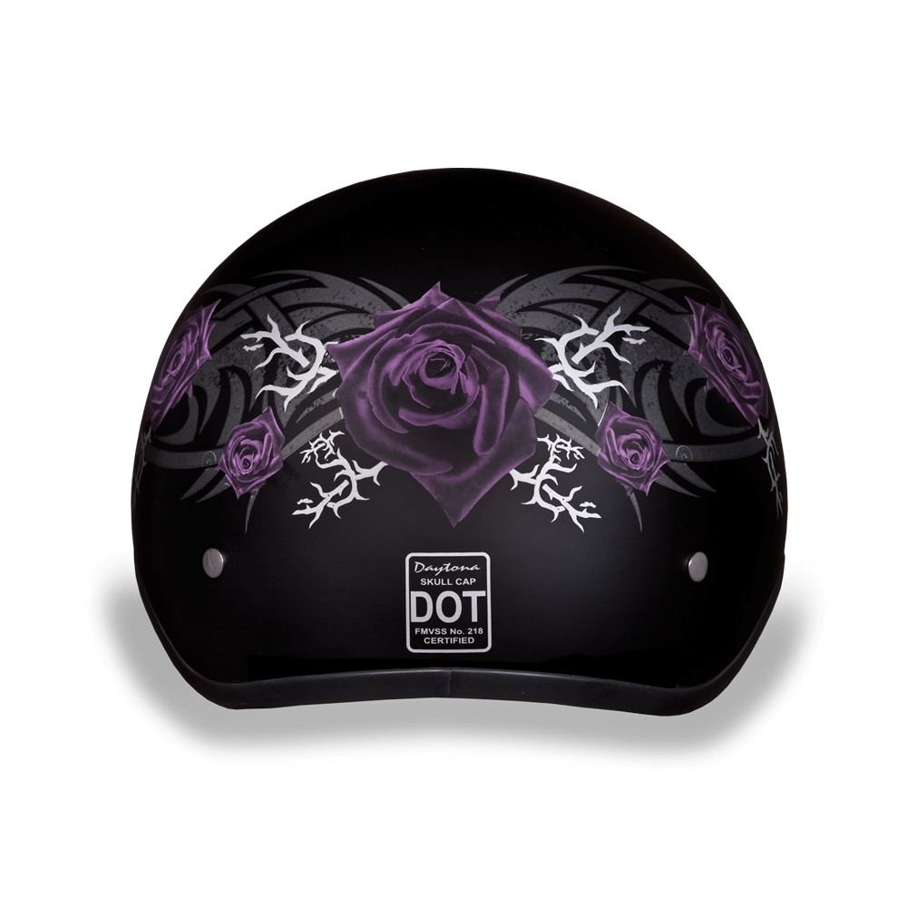 D6-PR D.O.T. DAYTONA SKULL CAP - W/ PURPLE ROSE-1/2 Shell Helmets-Daniel Smart Mfg - Retail