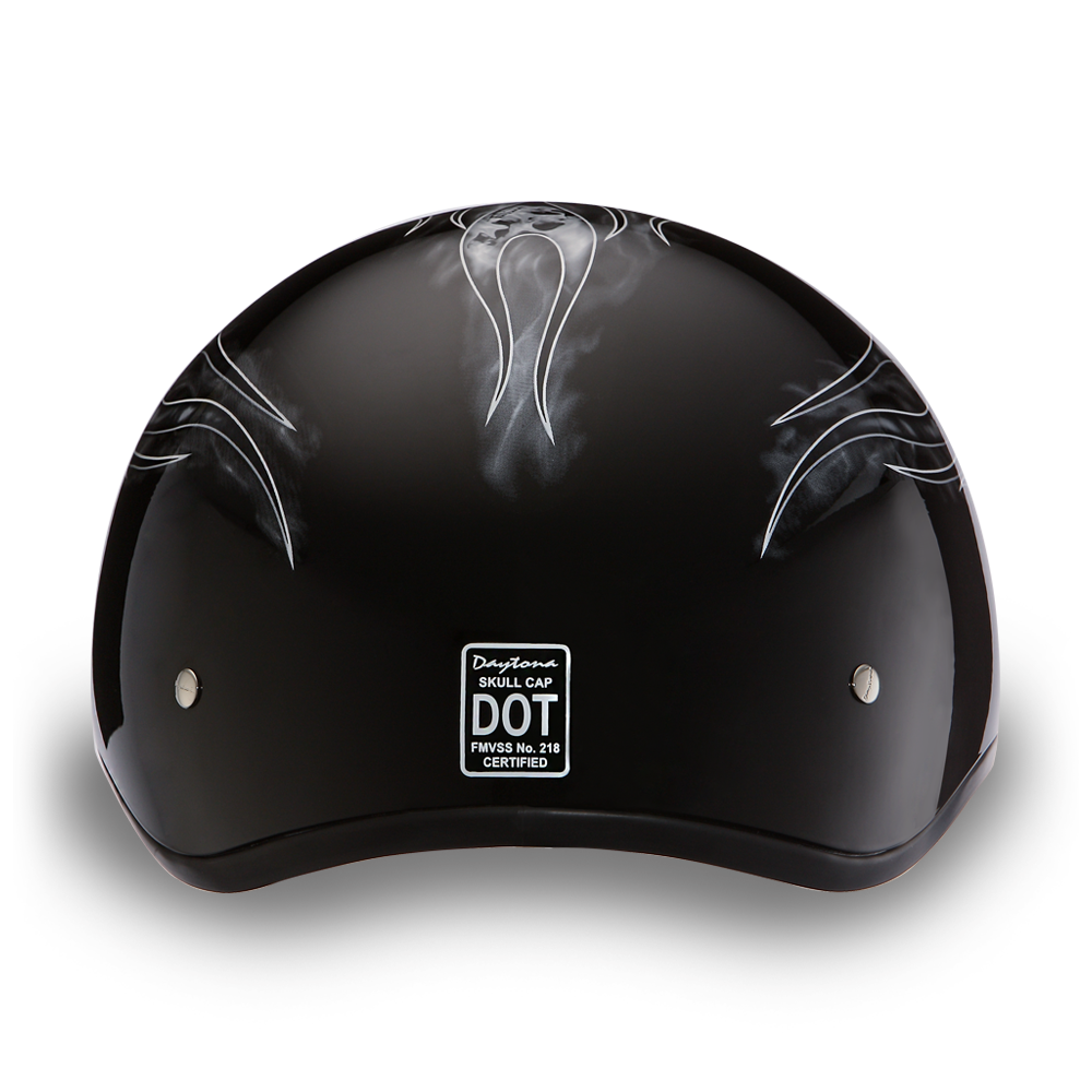 D6-SFS D.O.T. DAYTONA SKULL CAP - W/ SKULL FLAMES SILVER-1/2 Shell Helmets-Daniel Smart Mfg - Retail