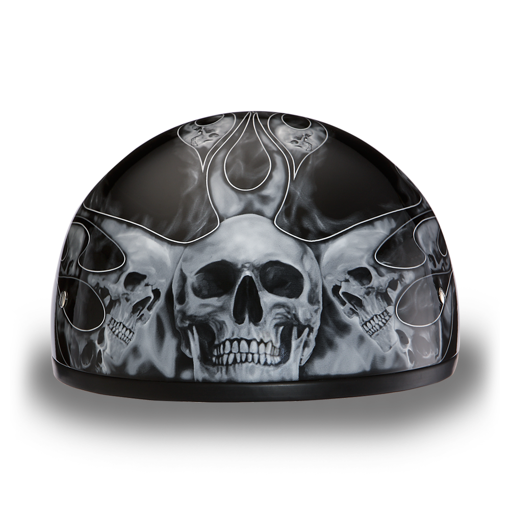 D6-SFS D.O.T. DAYTONA SKULL CAP - W/ SKULL FLAMES SILVER-1/2 Shell Helmets-Daniel Smart Mfg - Retail