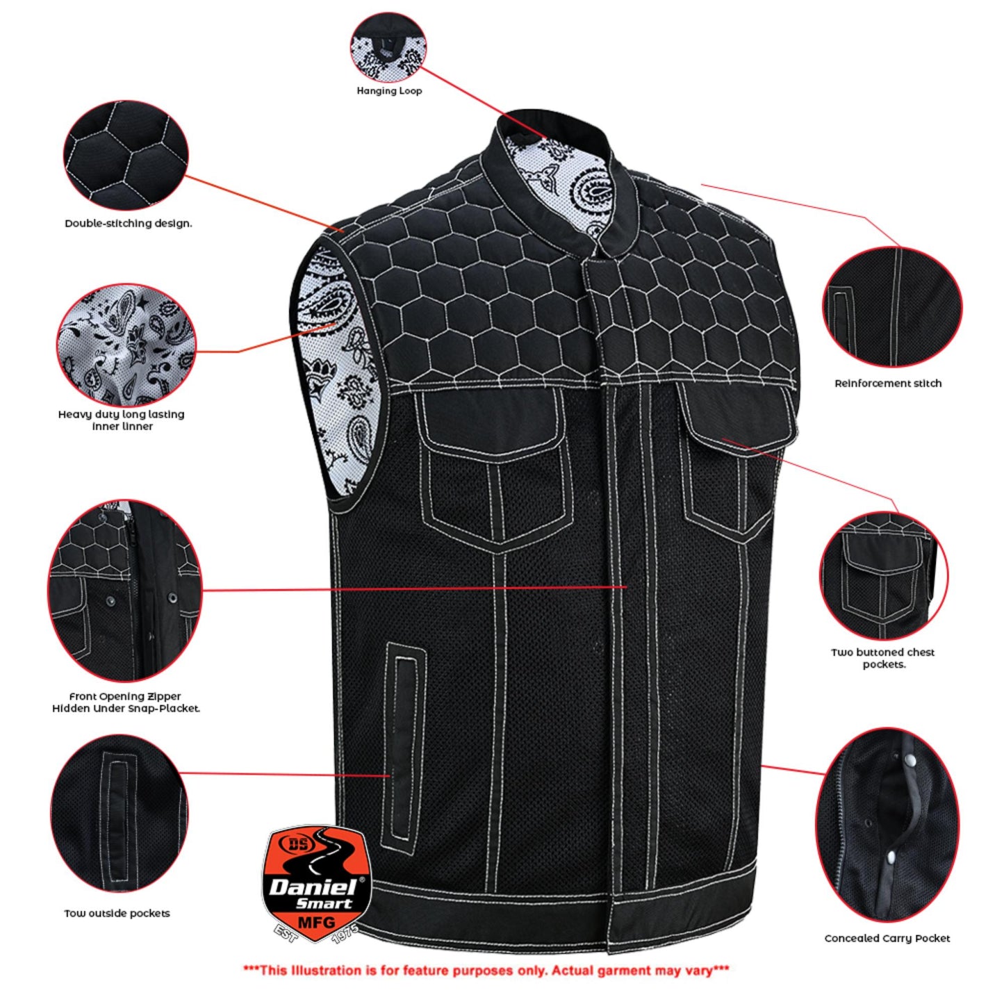 Dark Striker Men's Black Mesh Textile Vest with White Paisley Liner-Daniel Smart Mfg - Retail