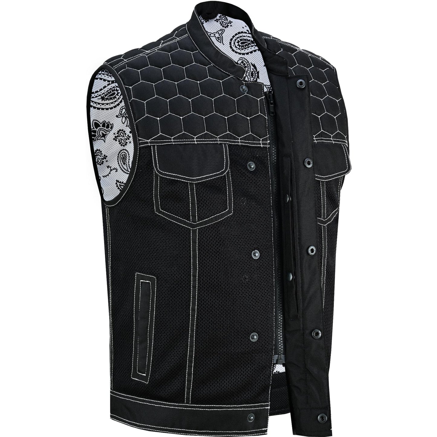 Dark Striker Men's Black Mesh Textile Vest with White Paisley Liner-Daniel Smart Mfg - Retail