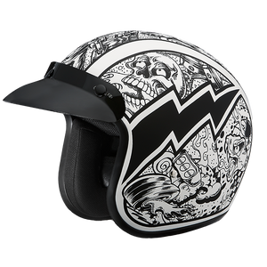 DOT Approved Daytona Cruiser Open Face Motorcycle Helmet - Men, Women & Youth - With Visor & Graphics - W/ Graffiti