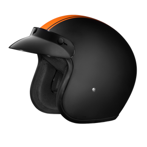 DOT Approved Daytona Cruiser Open Face Motorcycle Helmet - Men, Women & Youth - With Visor & Graphics - W/ Orange Pin Stripe