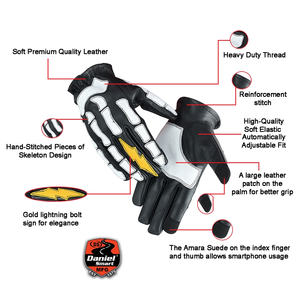 Devil Hands Black White and Yellow Skeleton Bolt Glove-Daniel Smart Mfg - Retail