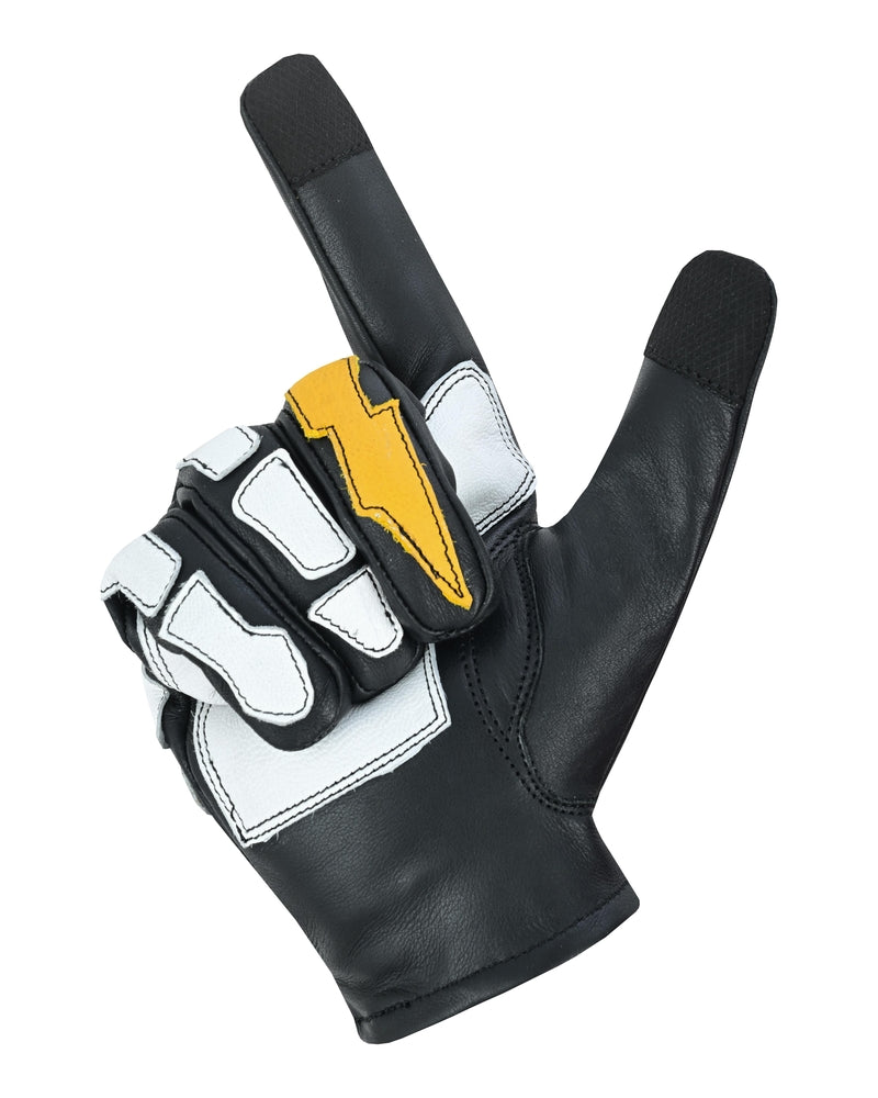 Devil Hands Black White and Yellow Skeleton Bolt Glove-Daniel Smart Mfg - Retail