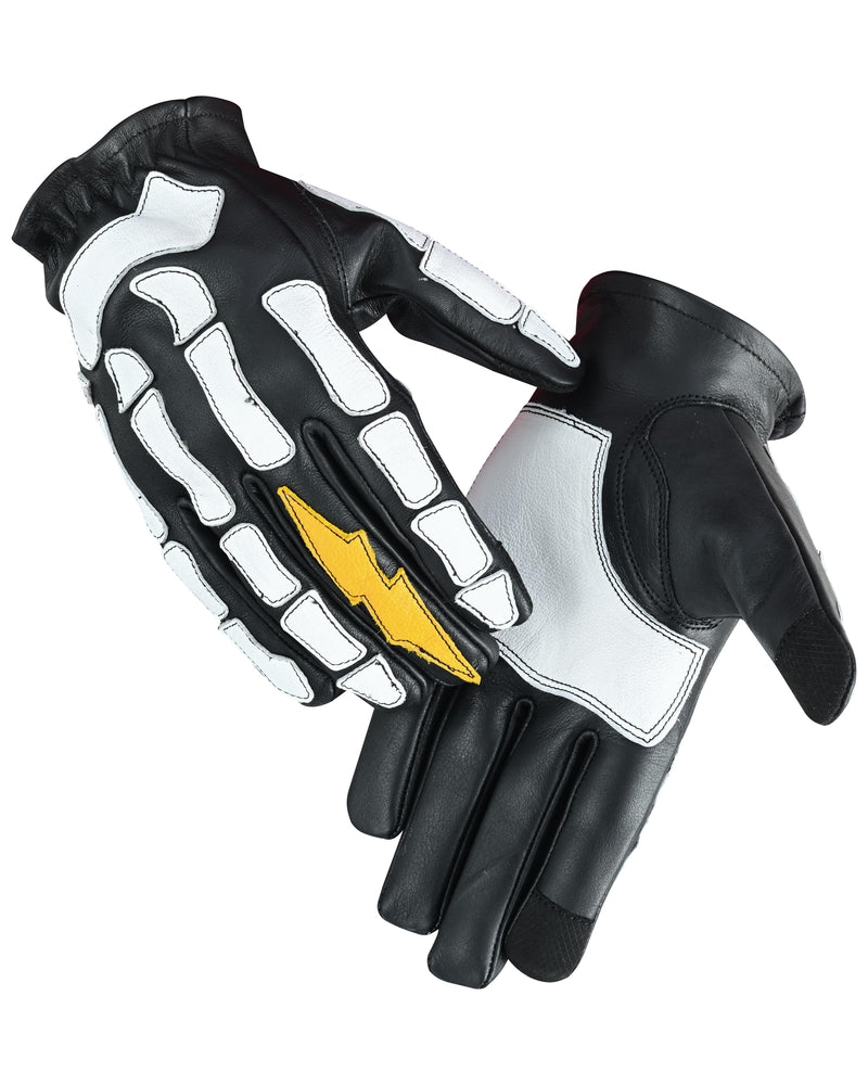 Devil Hands Black White and Yellow Skeleton Bolt Glove-Daniel Smart Mfg - Retail