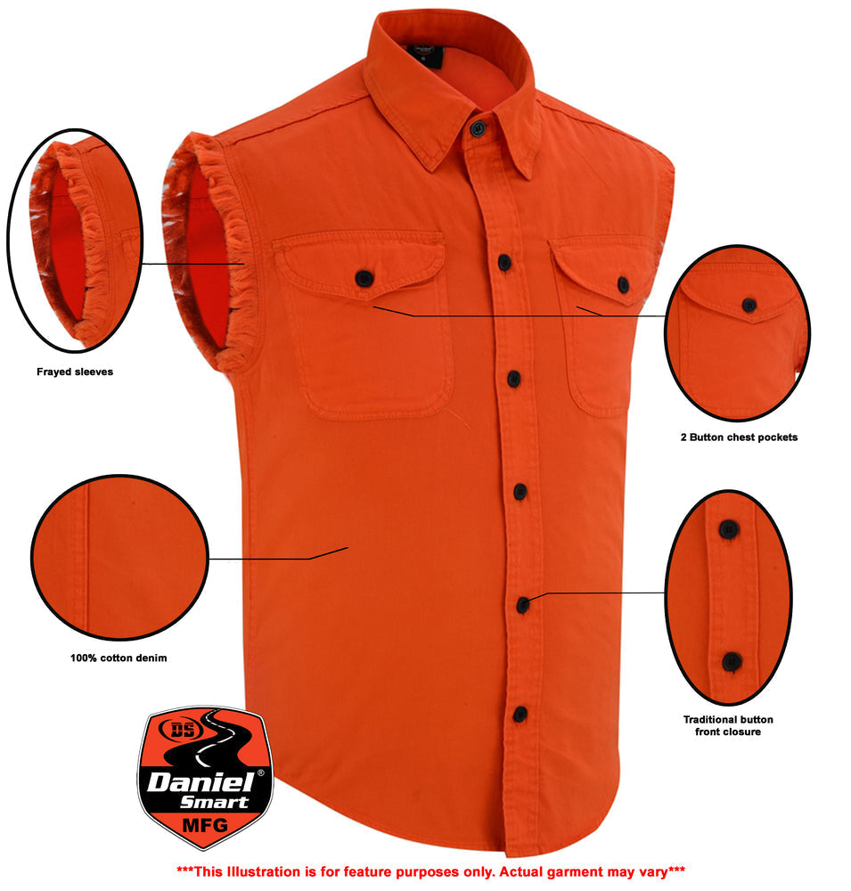 DM6003 Men's Orange Lightweight Sleeveless Denim Shirt-Daniel Smart Mfg - Retail