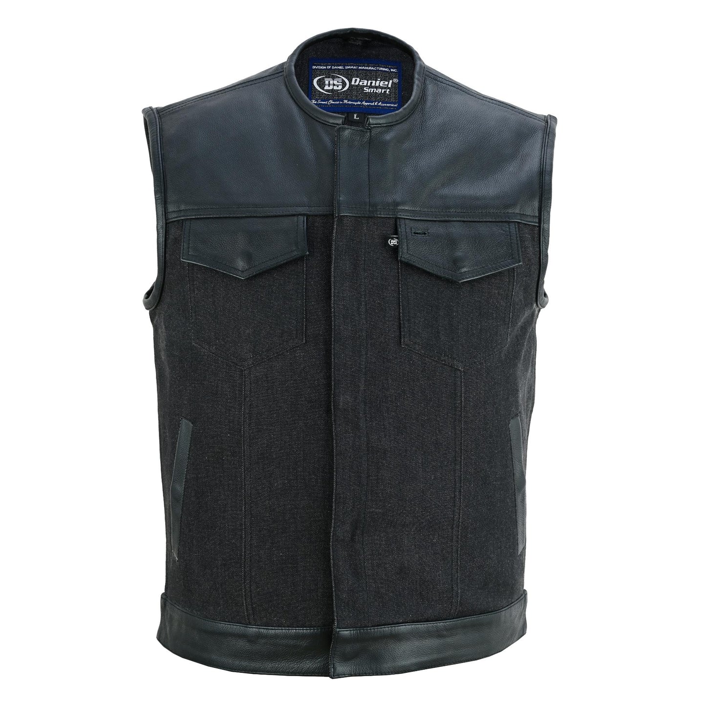 DM901 Men's Leather/Denim Combo Vest Without Collar-Daniel Smart Mfg - Retail