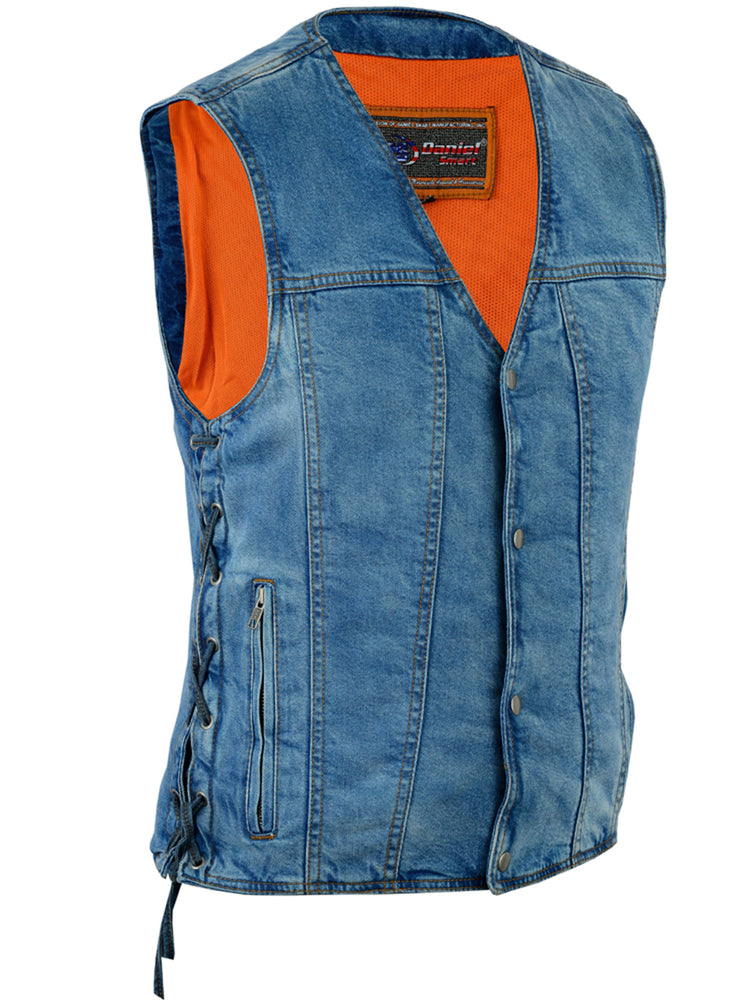 DM905BU Men's Single Back Panel Concealed Carry Denim Vest-Daniel Smart Mfg - Retail