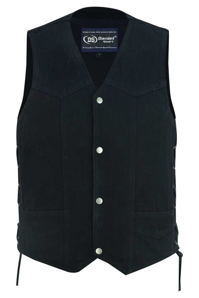 DM911 Men's Traditional Denim Vest with Side Laces-Daniel Smart Mfg - Retail