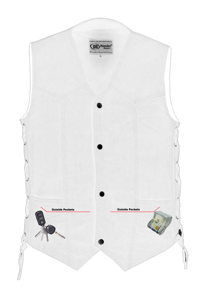 DM911 Men's Traditional Denim Vest with Side Laces-Daniel Smart Mfg - Retail