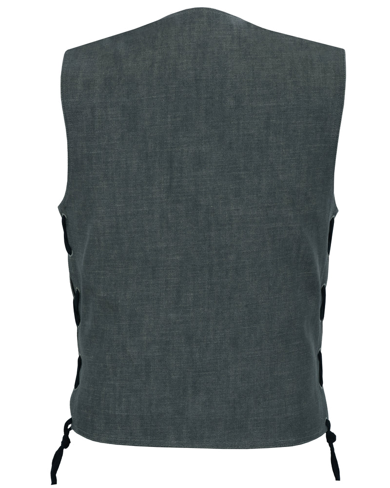 DM918 Men's Rough Rub-Off Raw Finish Broken Gray Denim Vest-Daniel Smart Mfg - Retail