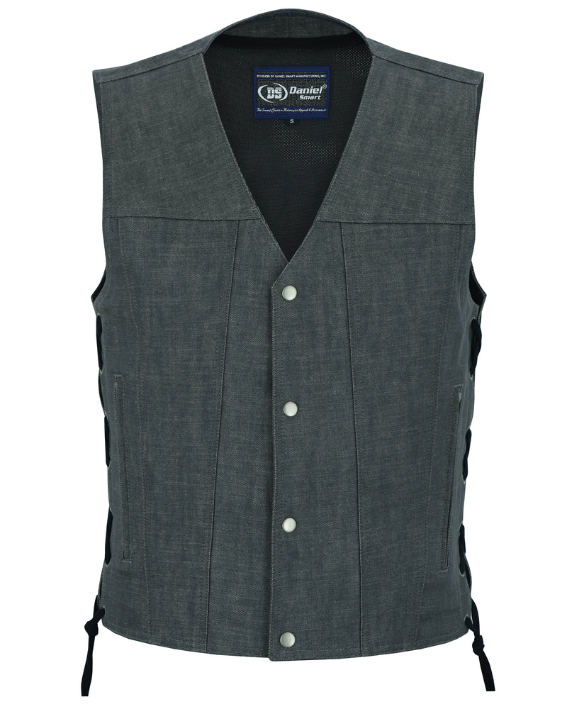 DM918 Men's Rough Rub-Off Raw Finish Broken Gray Denim Vest-Daniel Smart Mfg - Retail