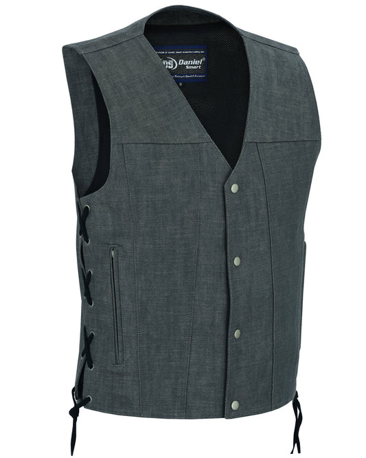 DM918 Men's Rough Rub-Off Raw Finish Broken Gray Denim Vest-Daniel Smart Mfg - Retail