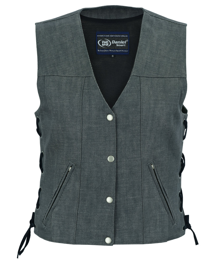 DM919 Women's Rough Rub-Off Raw Finish Broken Gray Denim Vest-Daniel Smart Mfg - Retail