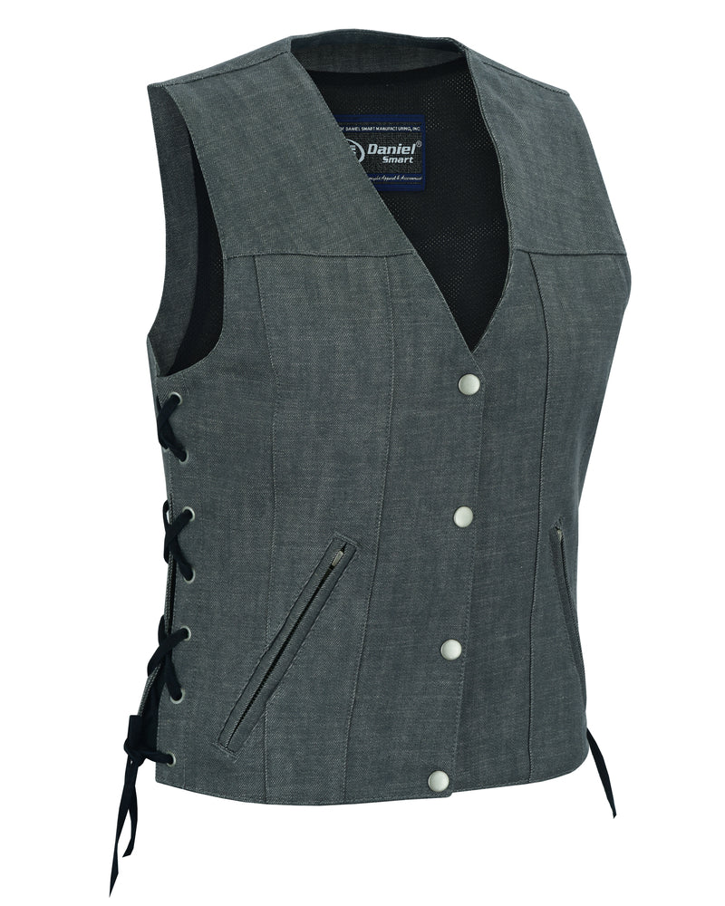 DM919 Women's Rough Rub-Off Raw Finish Broken Gray Denim Vest-Daniel Smart Mfg - Retail