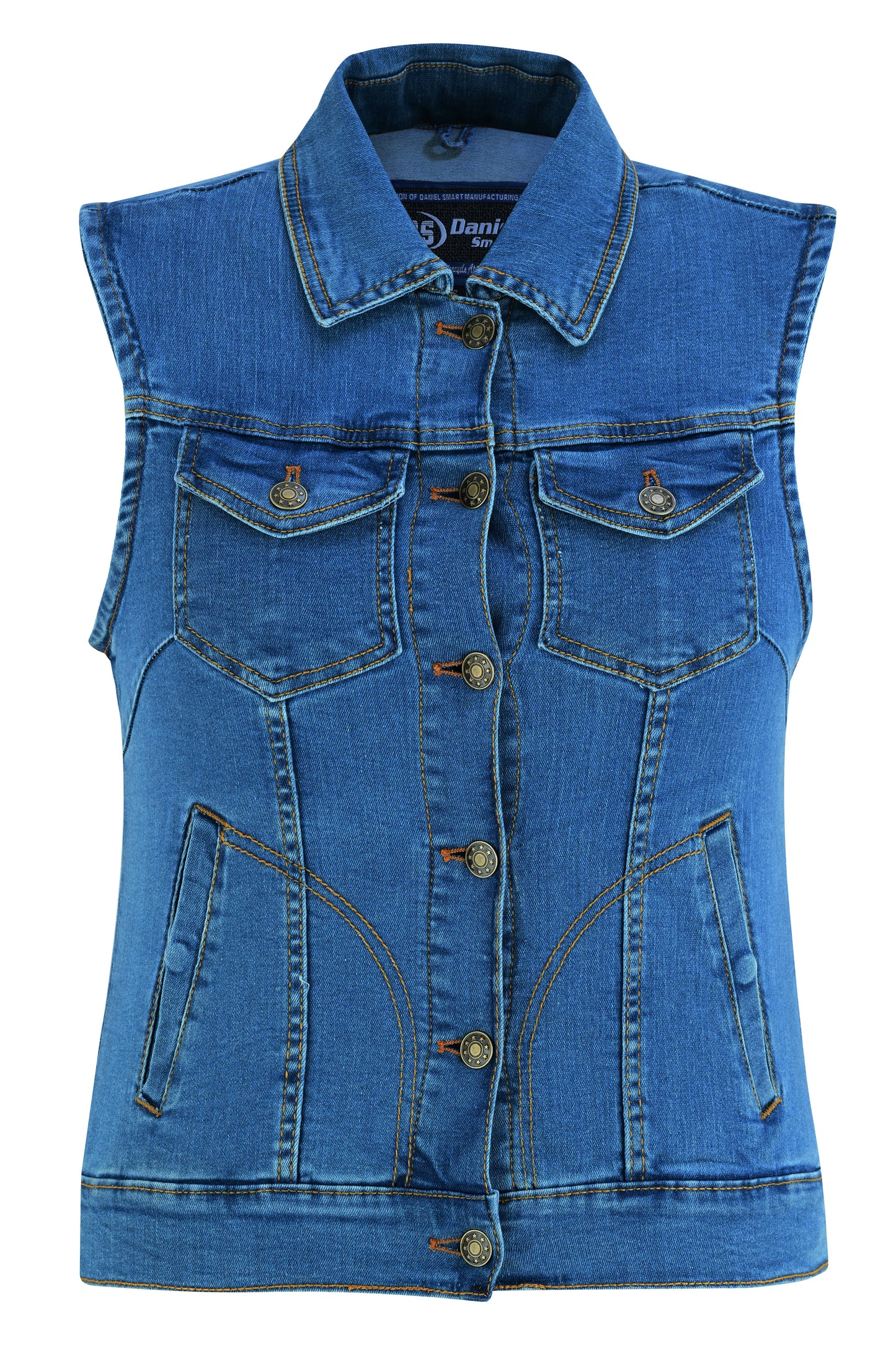 DM943 Women's Blue Denim Snap Front Vest-Daniel Smart Mfg - Retail