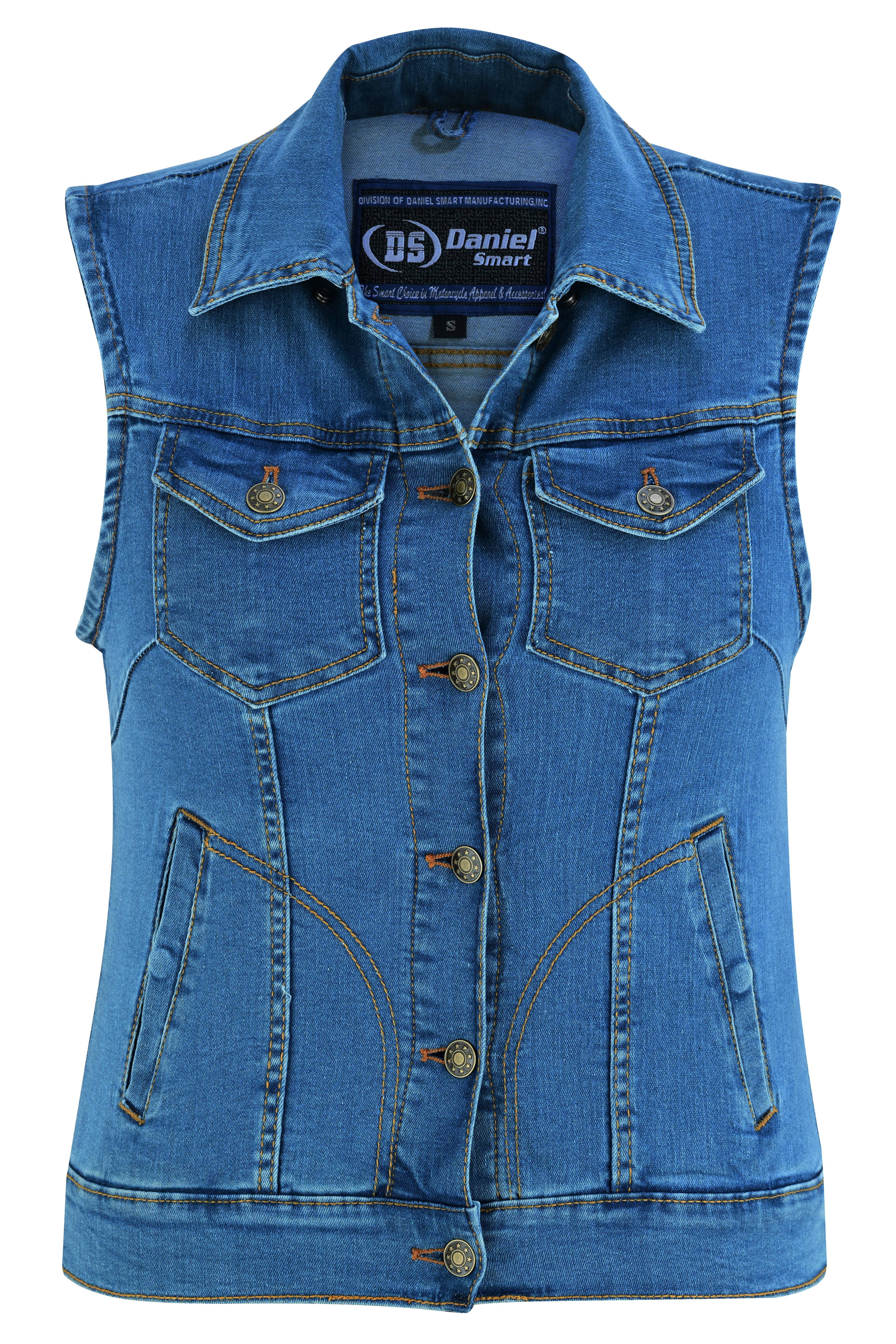 DM943 Women's Blue Denim Snap Front Vest-Daniel Smart Mfg - Retail