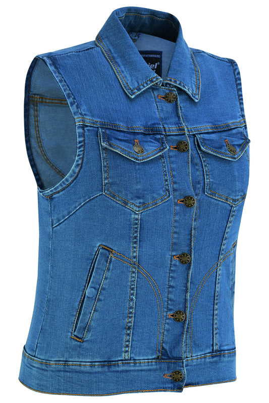 DM943 Women's Blue Denim Snap Front Vest-Daniel Smart Mfg - Retail