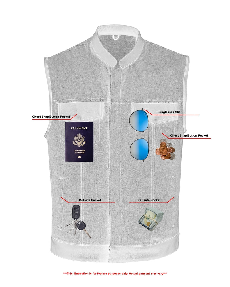 DM961 Men's Broken Blue RoughRub-Off Raw Finish Denim Vest W/Leather-Daniel Smart Mfg - Retail