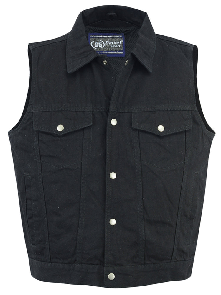 DM970BK Snap Front Denim Vest- Black-Daniel Smart Mfg - Retail