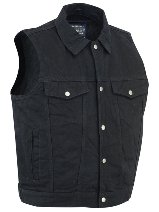 DM970BK Snap Front Denim Vest- Black-Daniel Smart Mfg - Retail