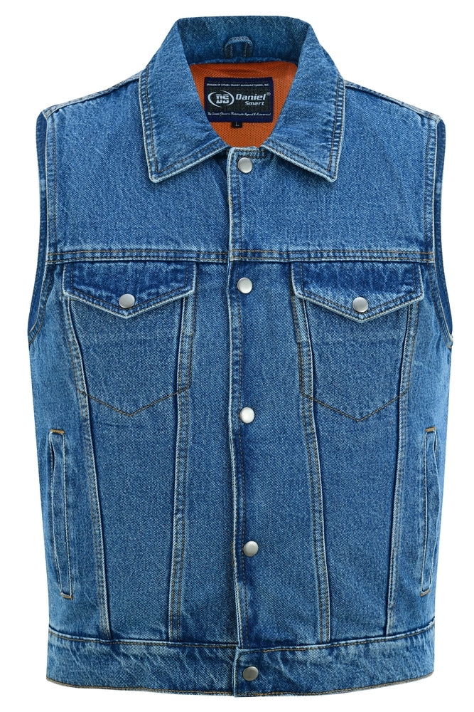 DM970BU Snap Front Denim Vest- Blue-Daniel Smart Mfg - Retail