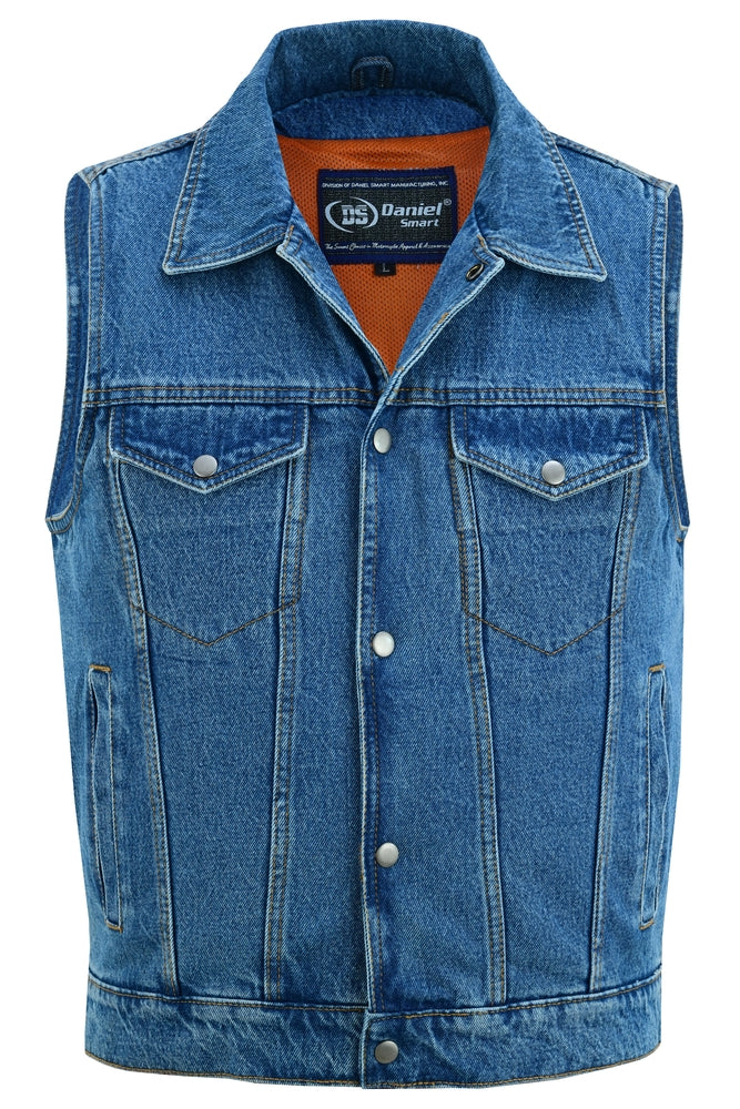 DM970BU Snap Front Denim Vest- Blue-Daniel Smart Mfg - Retail