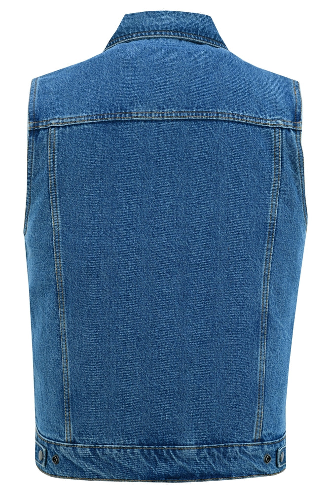 DM970BU Snap Front Denim Vest- Blue-Daniel Smart Mfg - Retail