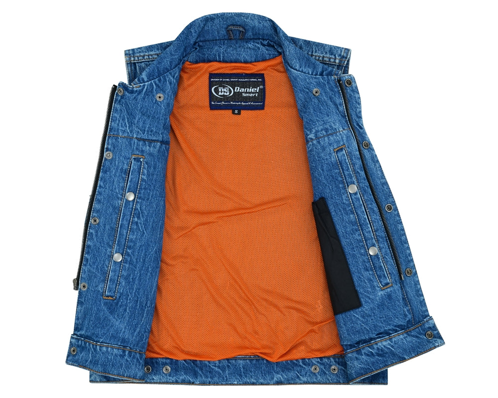 DM970BU Snap Front Denim Vest- Blue-Daniel Smart Mfg - Retail