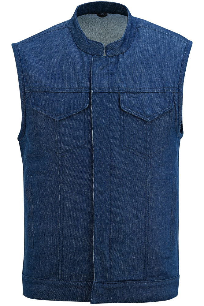 DM976 Men's Blue Rough Rub-Off Raw Finish Denim Vest-Daniel Smart Mfg - Retail