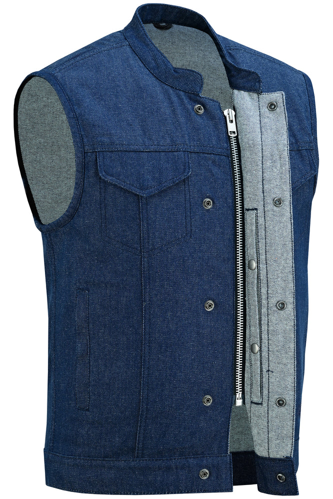 DM976 Men's Blue Rough Rub-Off Raw Finish Denim Vest-Daniel Smart Mfg - Retail