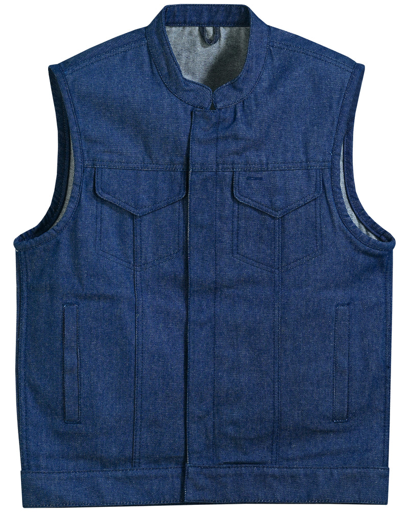 DM976 Men's Blue Rough Rub-Off Raw Finish Denim Vest-Daniel Smart Mfg - Retail