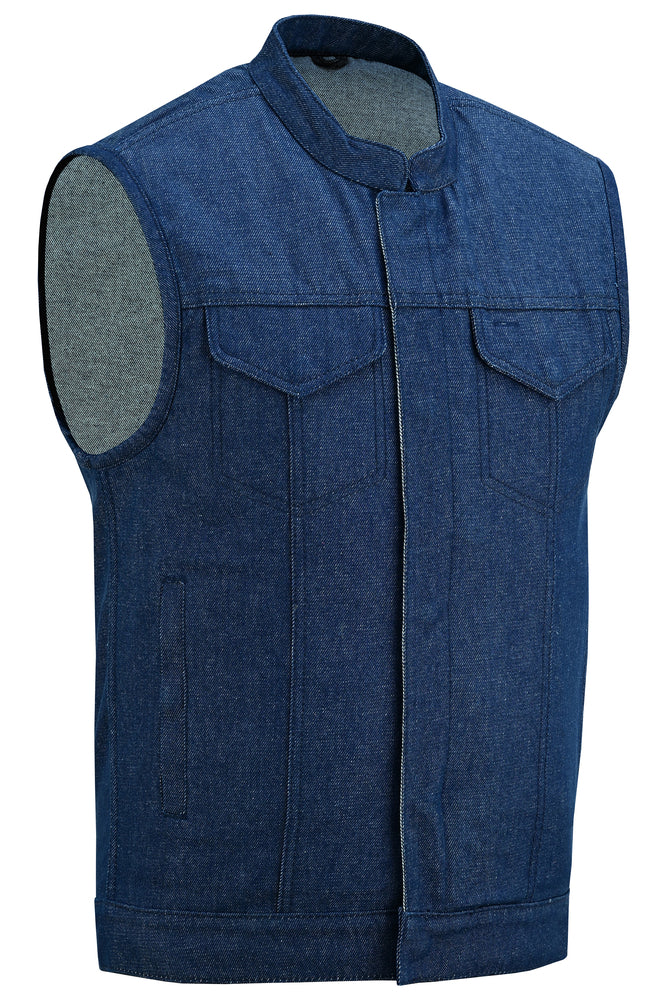 DM976 Men's Blue Rough Rub-Off Raw Finish Denim Vest-Daniel Smart Mfg - Retail