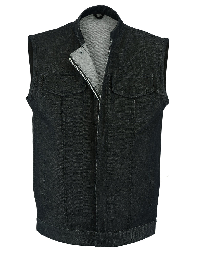 DM977 Men's Rough Rub-Off Raw Finish Denim Vest-Daniel Smart Mfg - Retail