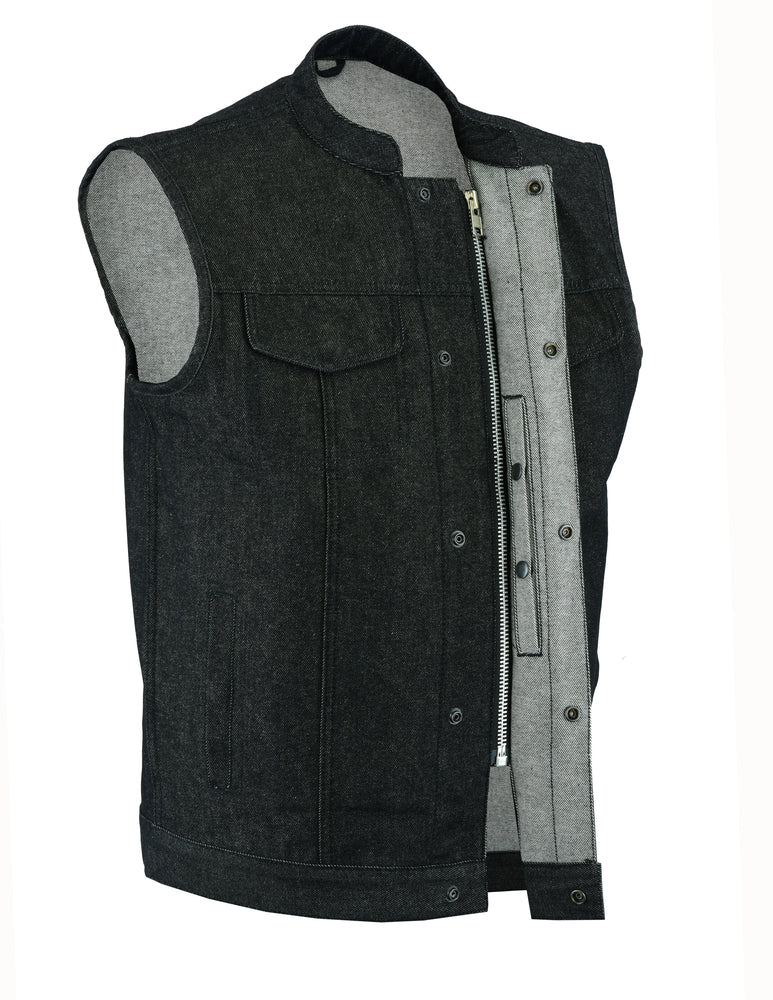 DM977 Men's Rough Rub-Off Raw Finish Denim Vest-Daniel Smart Mfg - Retail