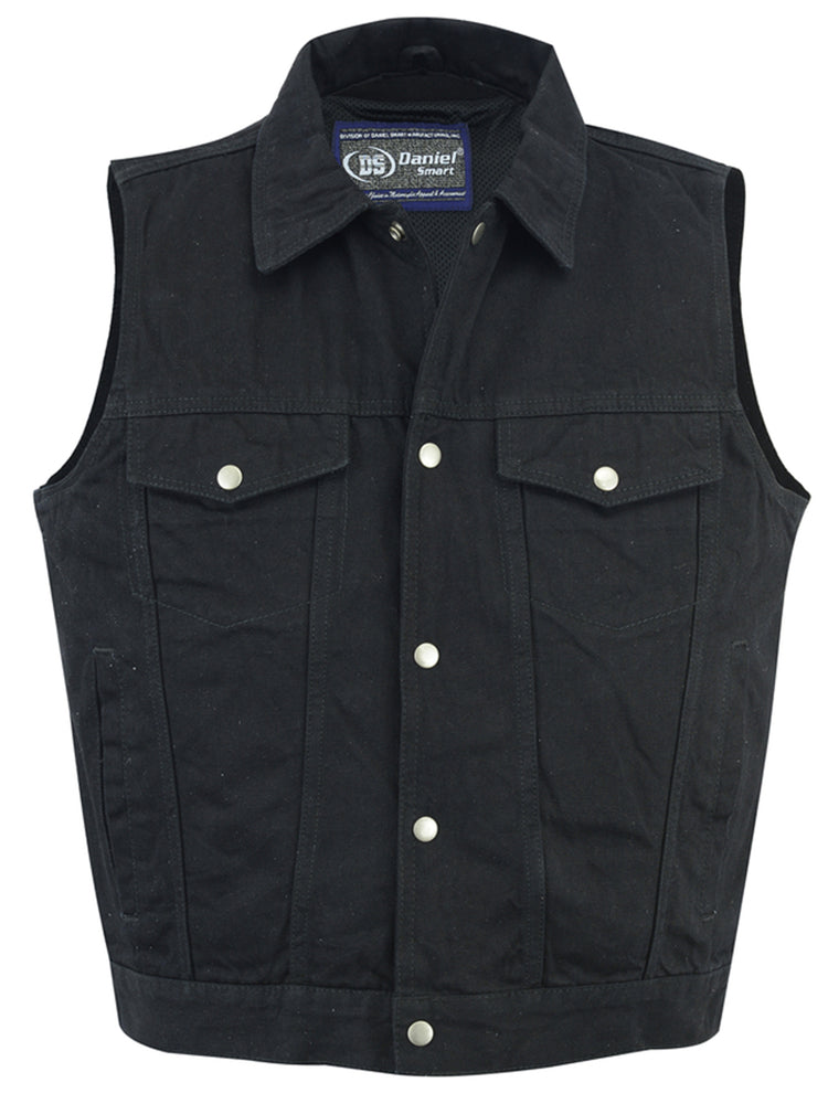 DM979BK Snap/Zipper Front Denim Vest- Black-Daniel Smart Mfg - Retail