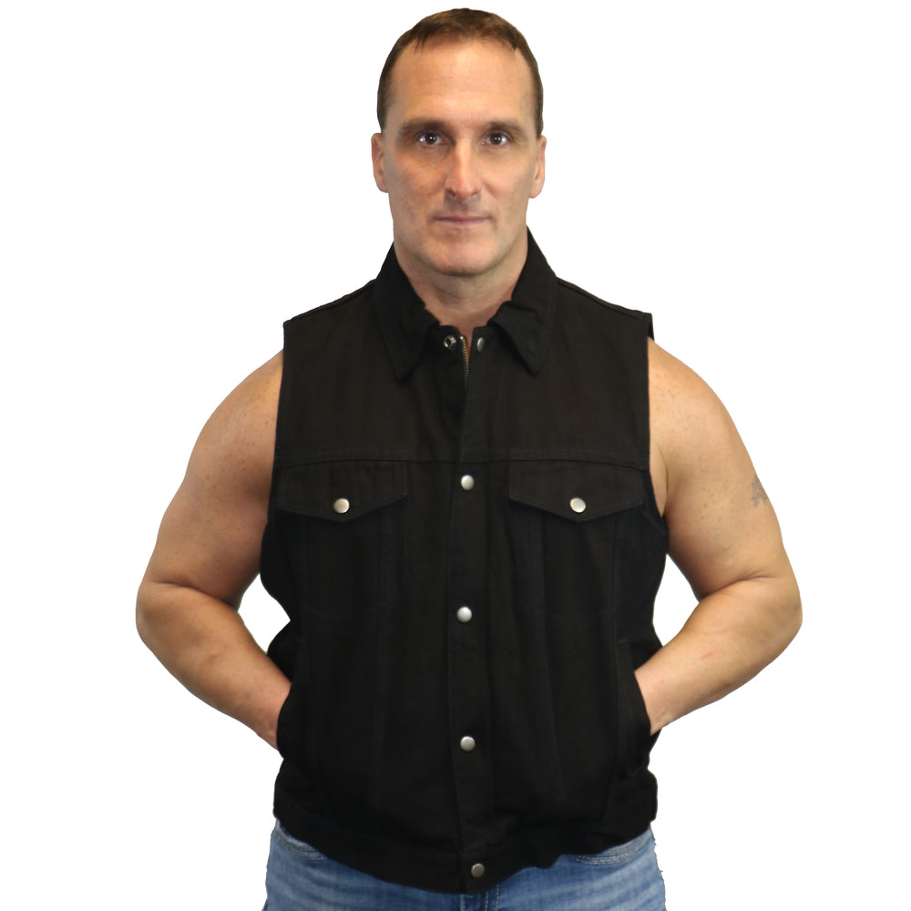 DM979BK Snap/Zipper Front Denim Vest- Black-Daniel Smart Mfg - Retail