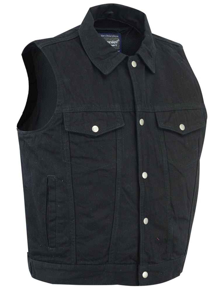 DM979BK Snap/Zipper Front Denim Vest- Black-Daniel Smart Mfg - Retail