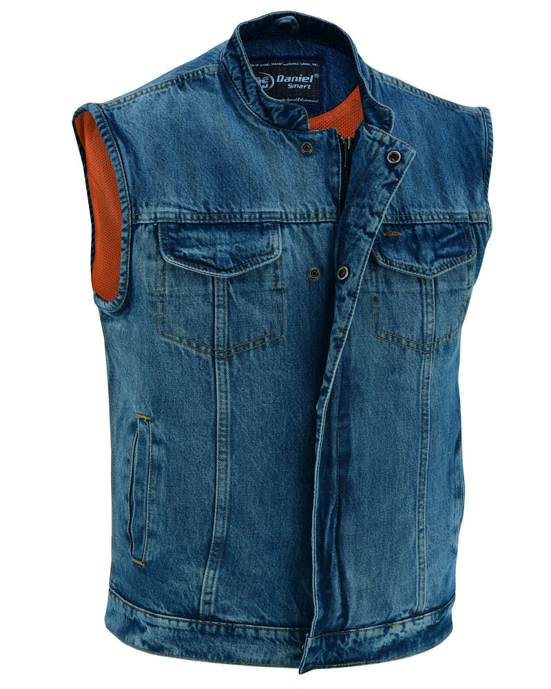 DM989BU Concealed Snap Closure, Denim Material, Scoop Collar & Hidden-Daniel Smart Mfg - Retail