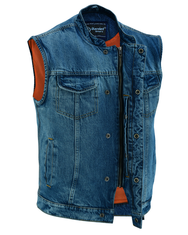 DM989BU Concealed Snap Closure, Denim Material, Scoop Collar & Hidden-Daniel Smart Mfg - Retail