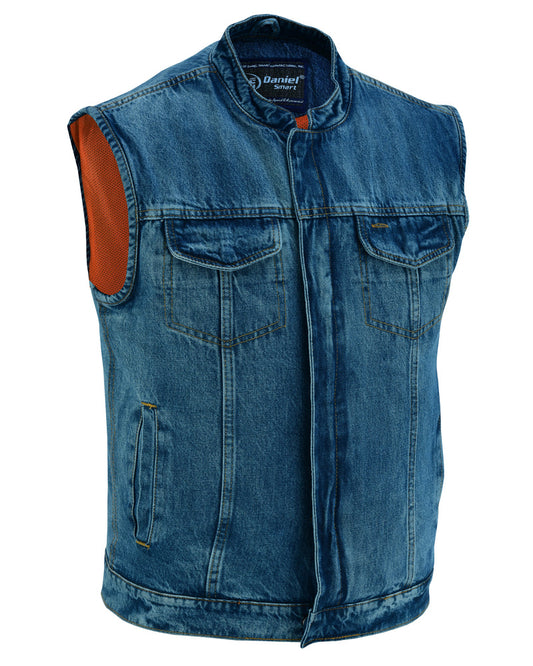 DM989BU Concealed Snap Closure, Denim Material, Scoop Collar & Hidden-Daniel Smart Mfg - Retail