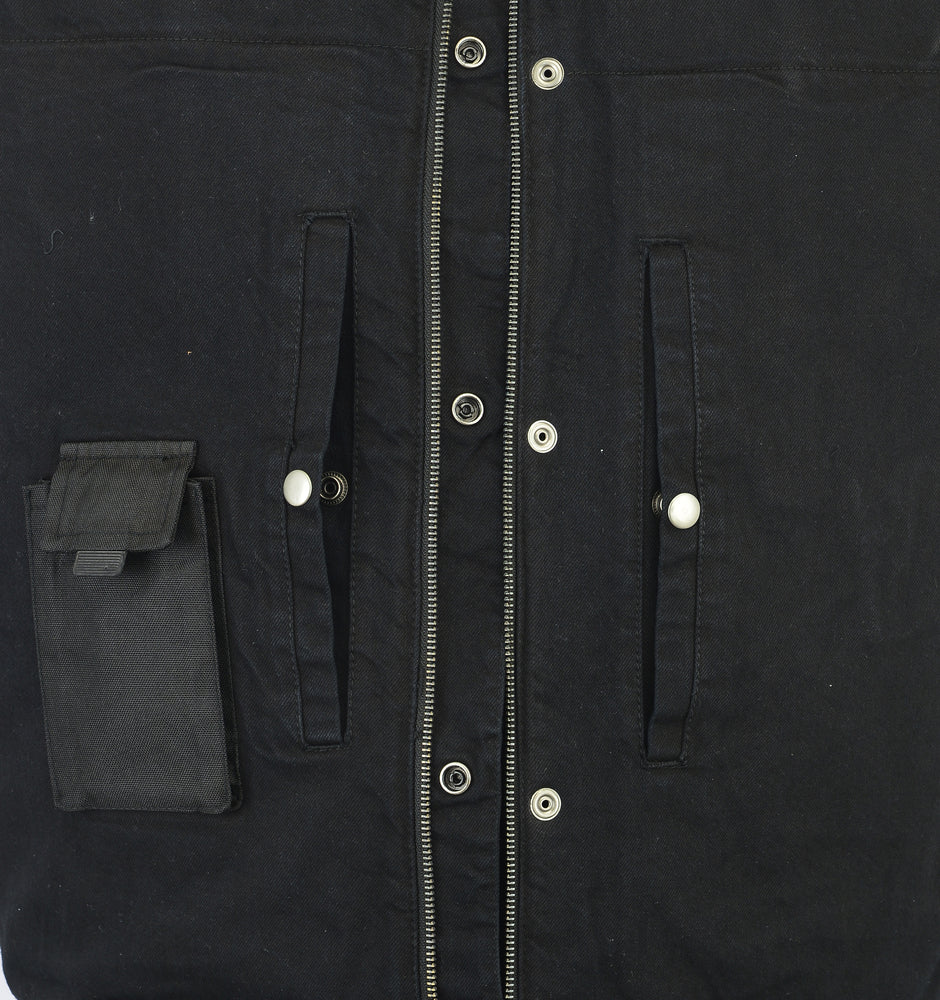 DM991 Men's Black Denim Single Panel Concealment Vest W/Leather Trim-Daniel Smart Mfg - Retail