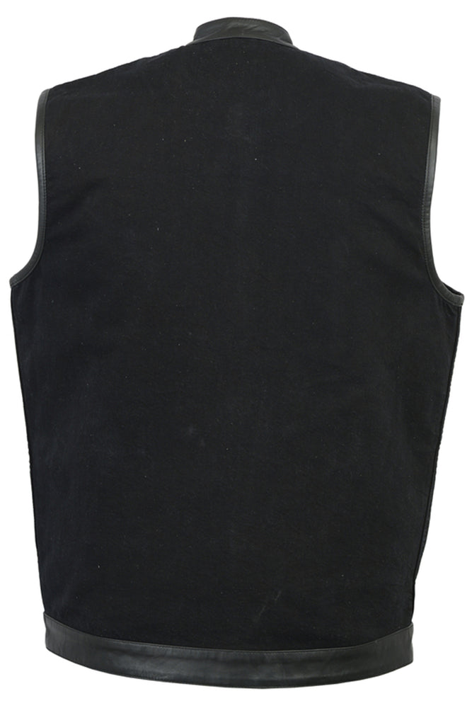 DM992 Men's Black Denim Single Panel Concealment Vest W/ Leather Trim-Daniel Smart Mfg - Retail