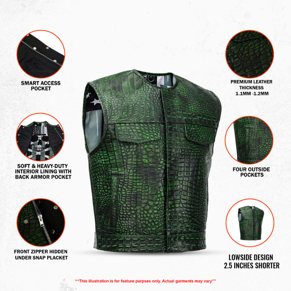 Gator Glint Men's Leather Vest Bold Textured Look