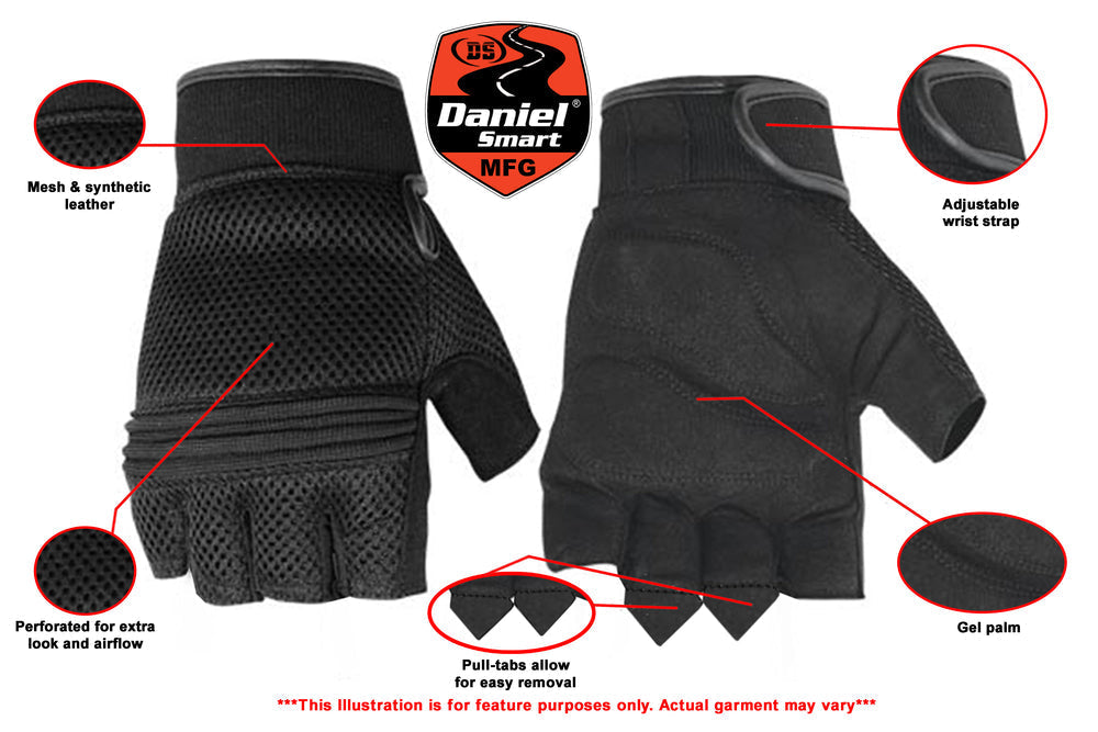 DS10 Synthetic Leather/ Mesh Fingerless Glove-Daniel Smart Mfg - Retail